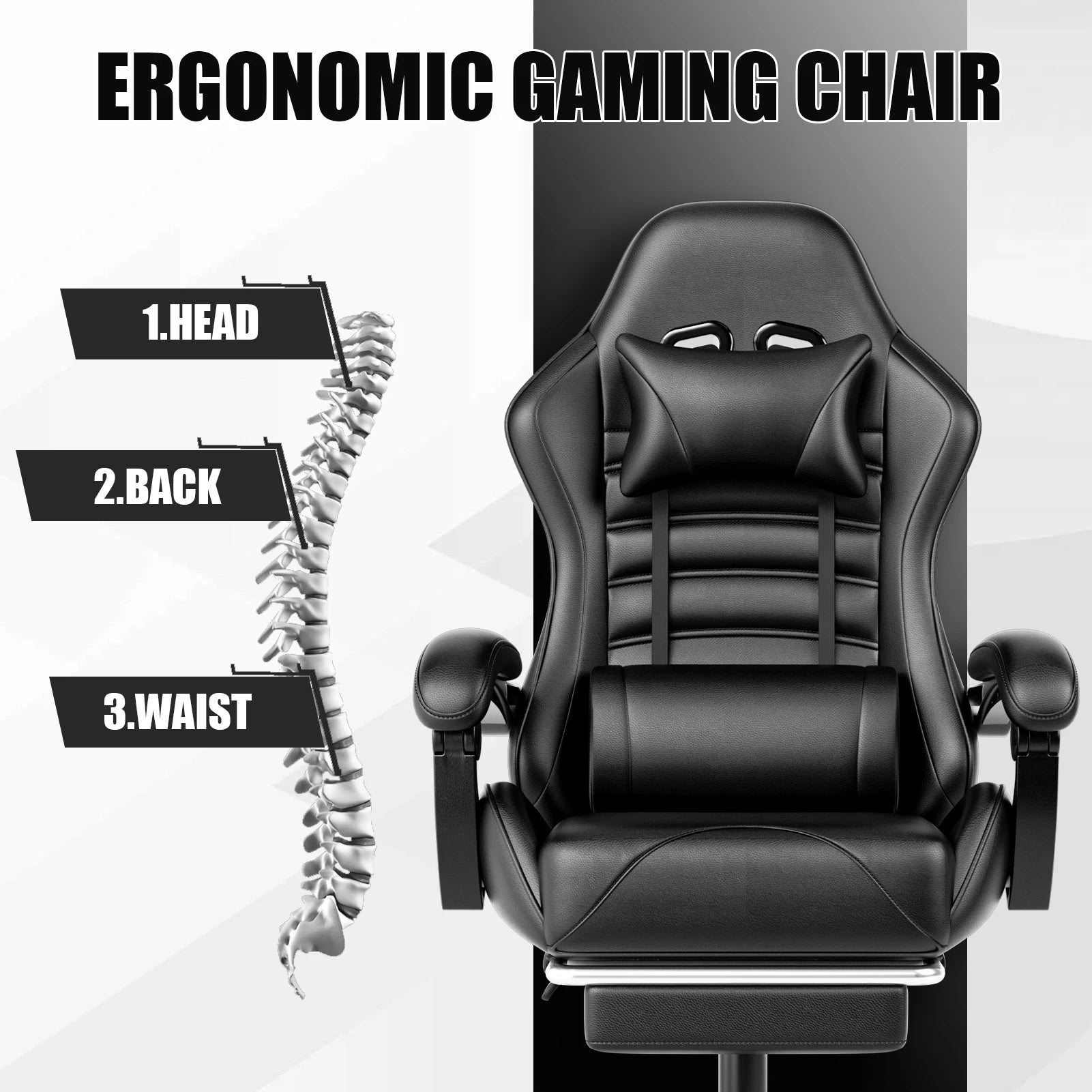 Ergonomic Gaming Chair with Footrest
