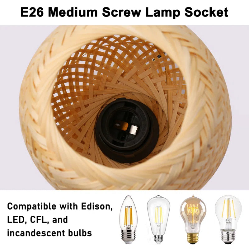 Benvolio Rattan Weave Bamboo Table Lamp with Wood Base Mini Wicker Desk Lamp Boho Farmhouse Nightstand Lamp