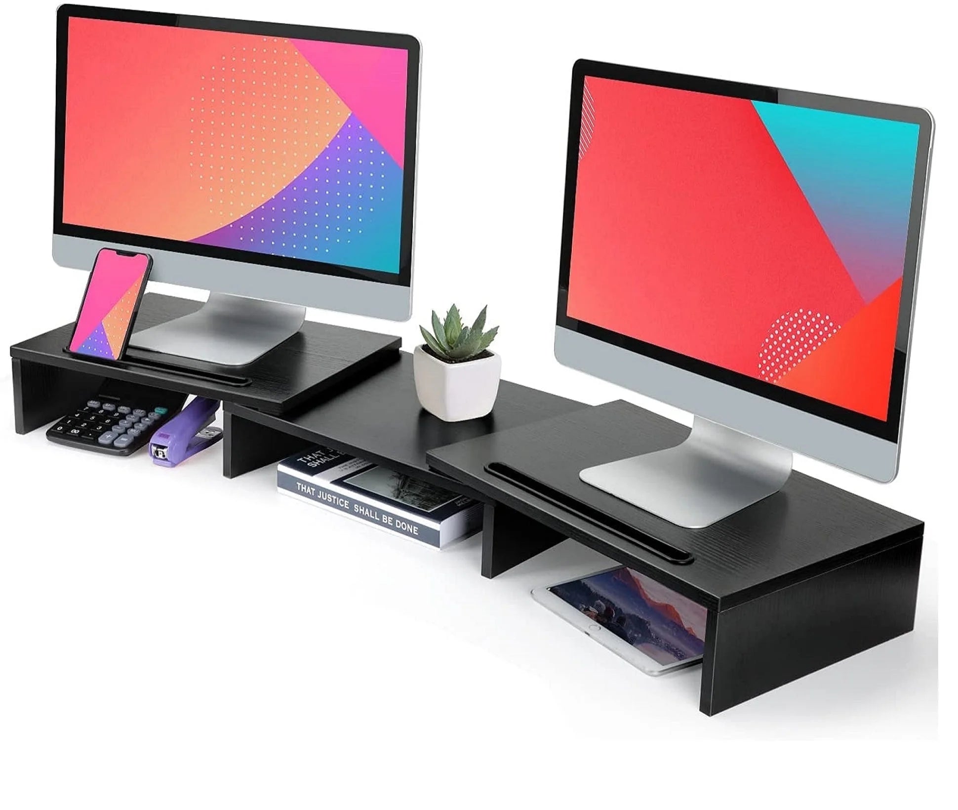 Dual Monitor Stand Riser with Adjustable Length & Angle