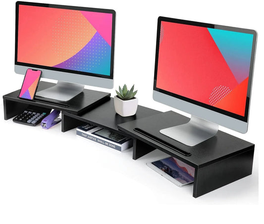 Dual Monitor Stand Riser with Adjustable Length & Angle