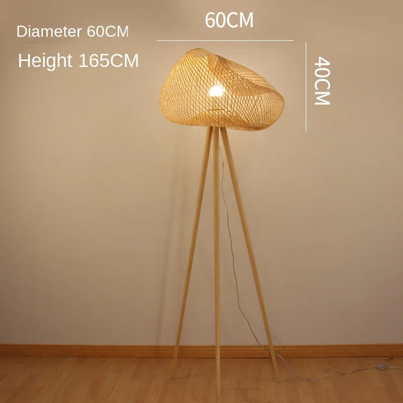 Japanese Bamboo Lamp Floor Lamp Tatami Chinese Zen Tea Room Bamboo Lights Nordic Living Room Bedroom Study Vertical Fishing Lamp