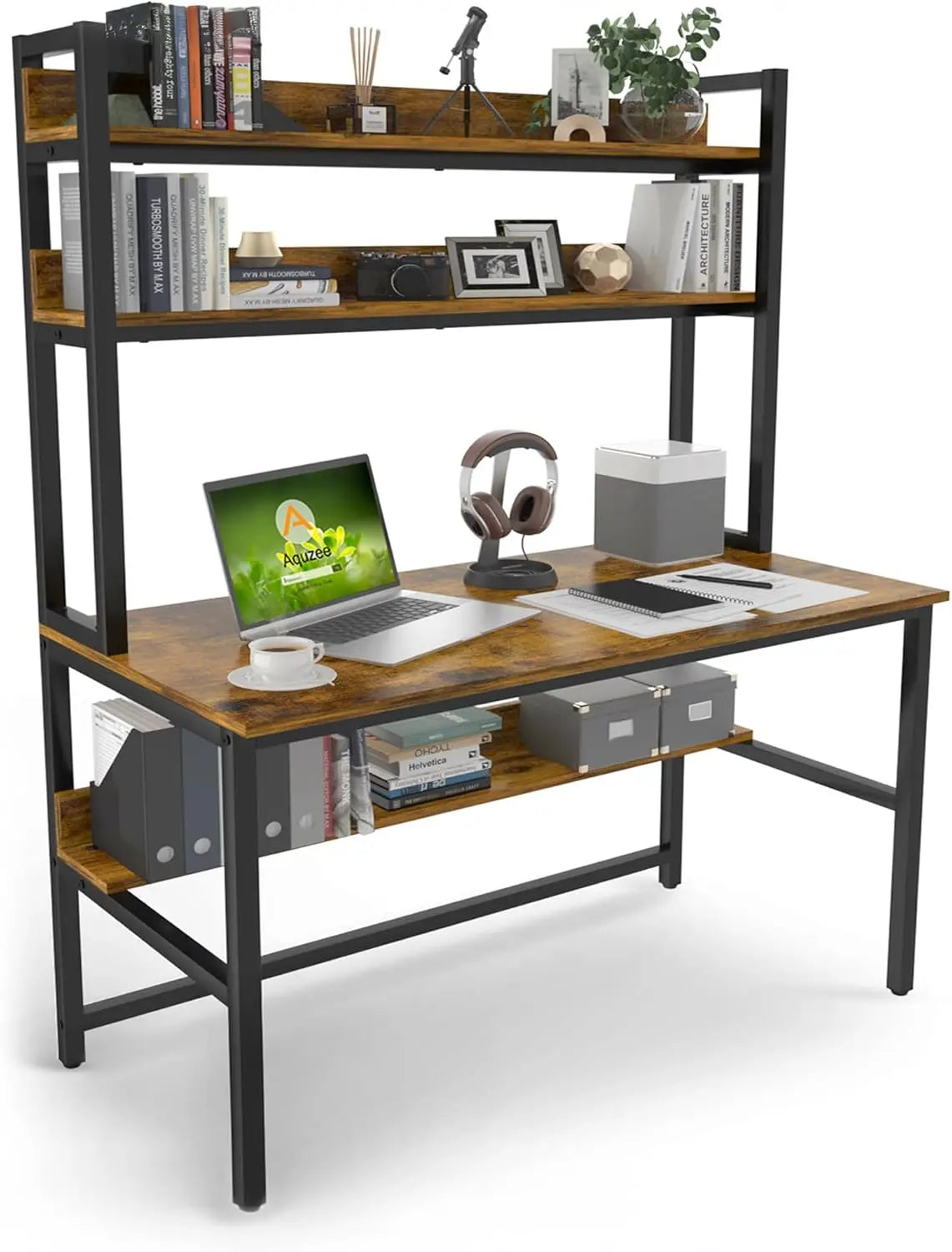Medium 55 In. Tiered Shelf Desk with Space Saving Design