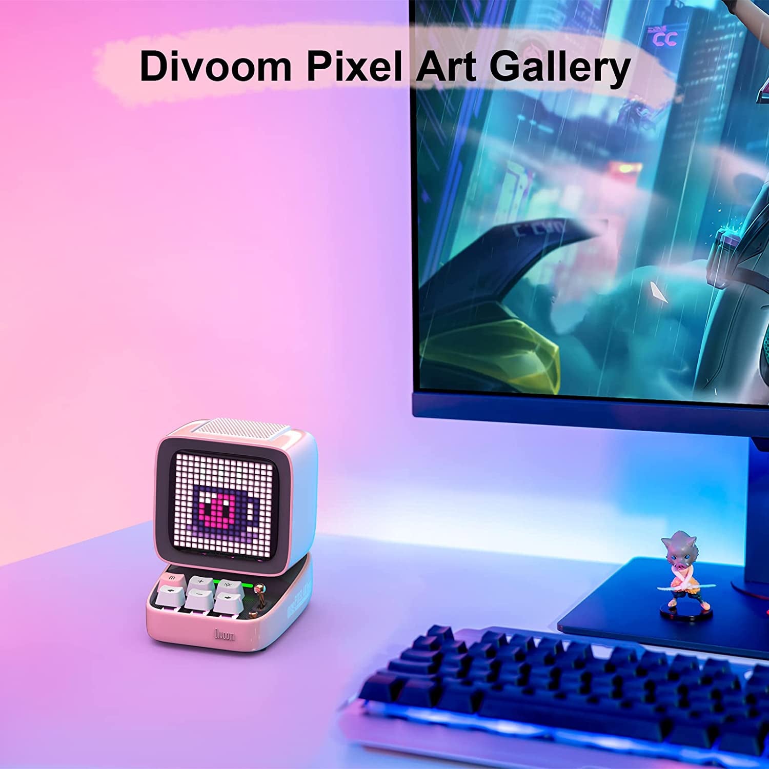 Retro Pixel Art Bluetooth Speaker with App Controlled Front Screen (Pink)