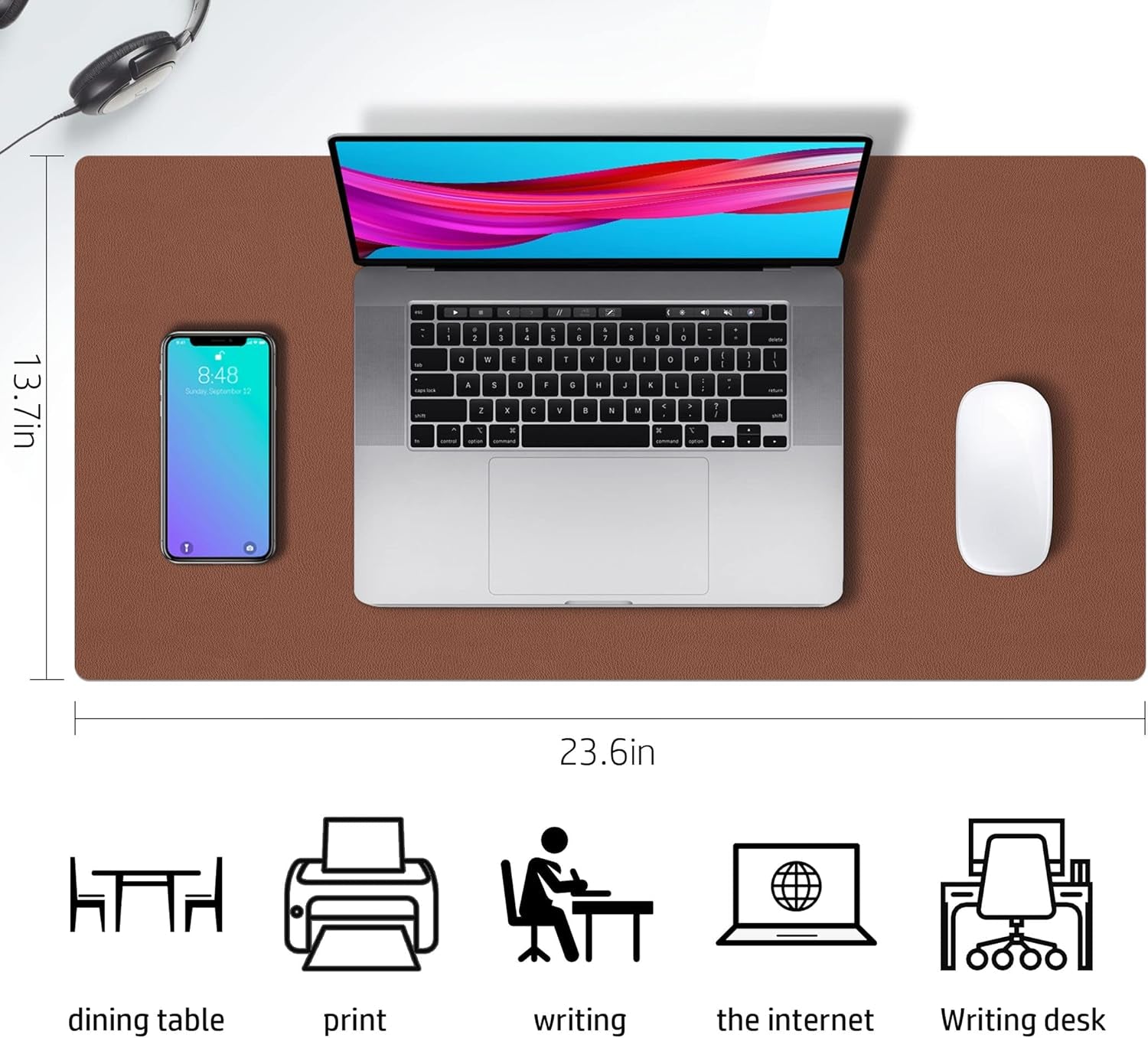 Double-Sided PU Leather Desk Pad - Non-Slip Large Mouse Pad & Desk Mat for Office, Home - Waterproof, Easy to Clean, Durable Dual-Sided Surface(Brown, 23.6
