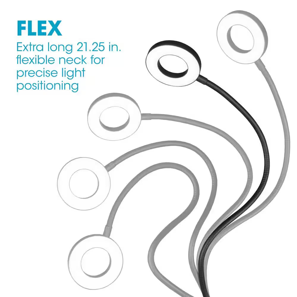 Wellness Series 20 In. Black Capture LED Clip-On Ring Light Desk Lamp