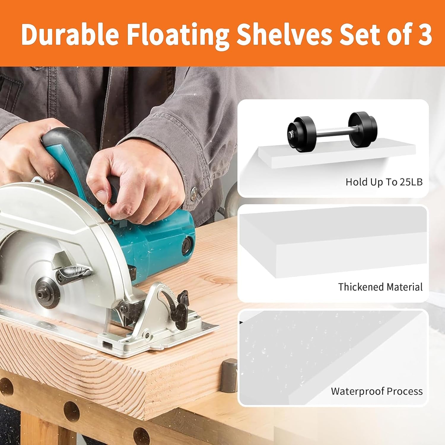 White Floating Shelves, Set of 3