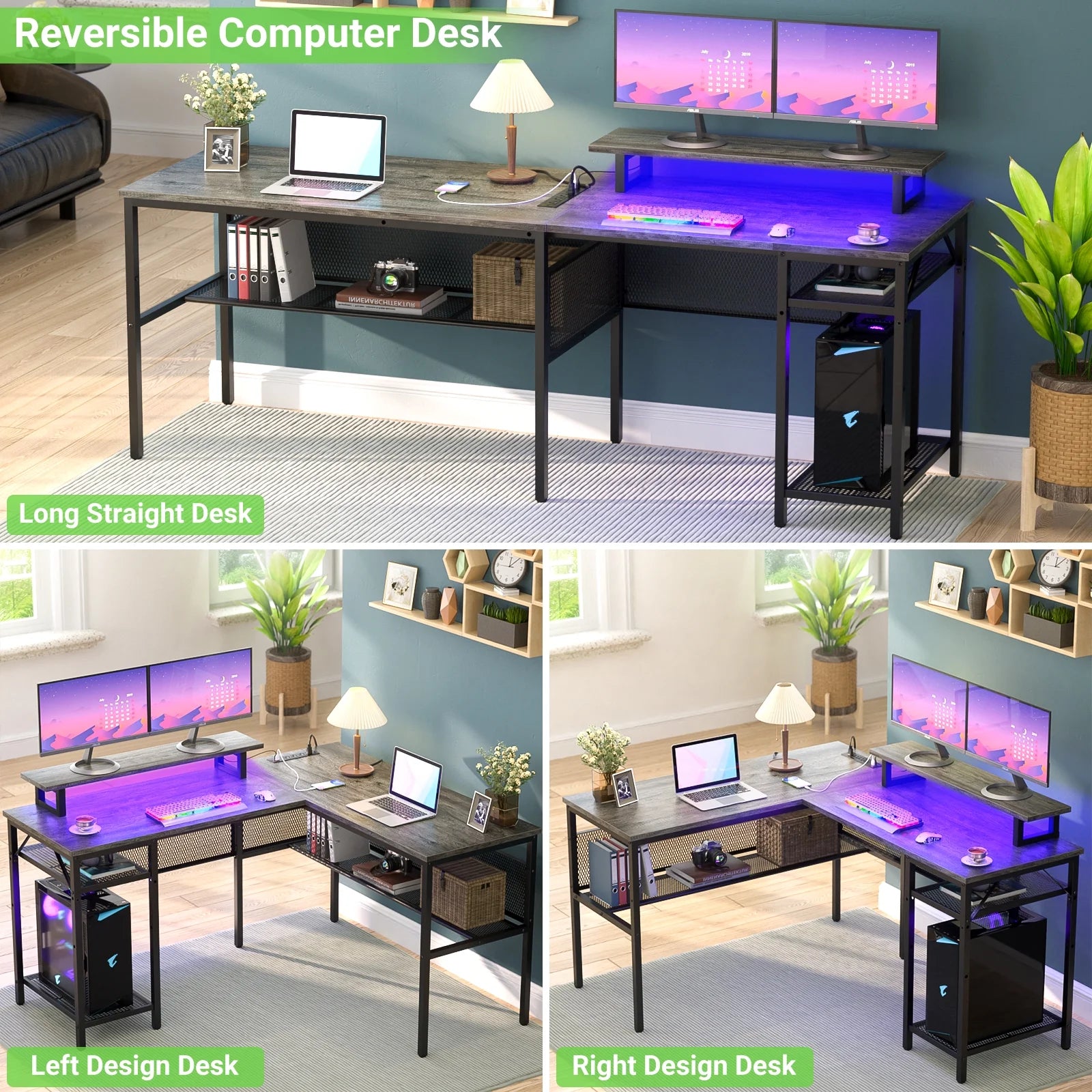 Large Modular Gaming Desk with Power and LED