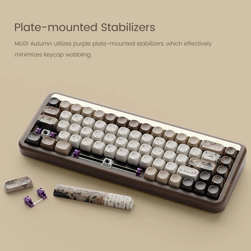 MU01 Mountain Seclusion Wooden Mechanical Keyboard RGB Hot-Swappable BT 5.0/2.4G Wireless & Type-C Wired Gaming Keyboard