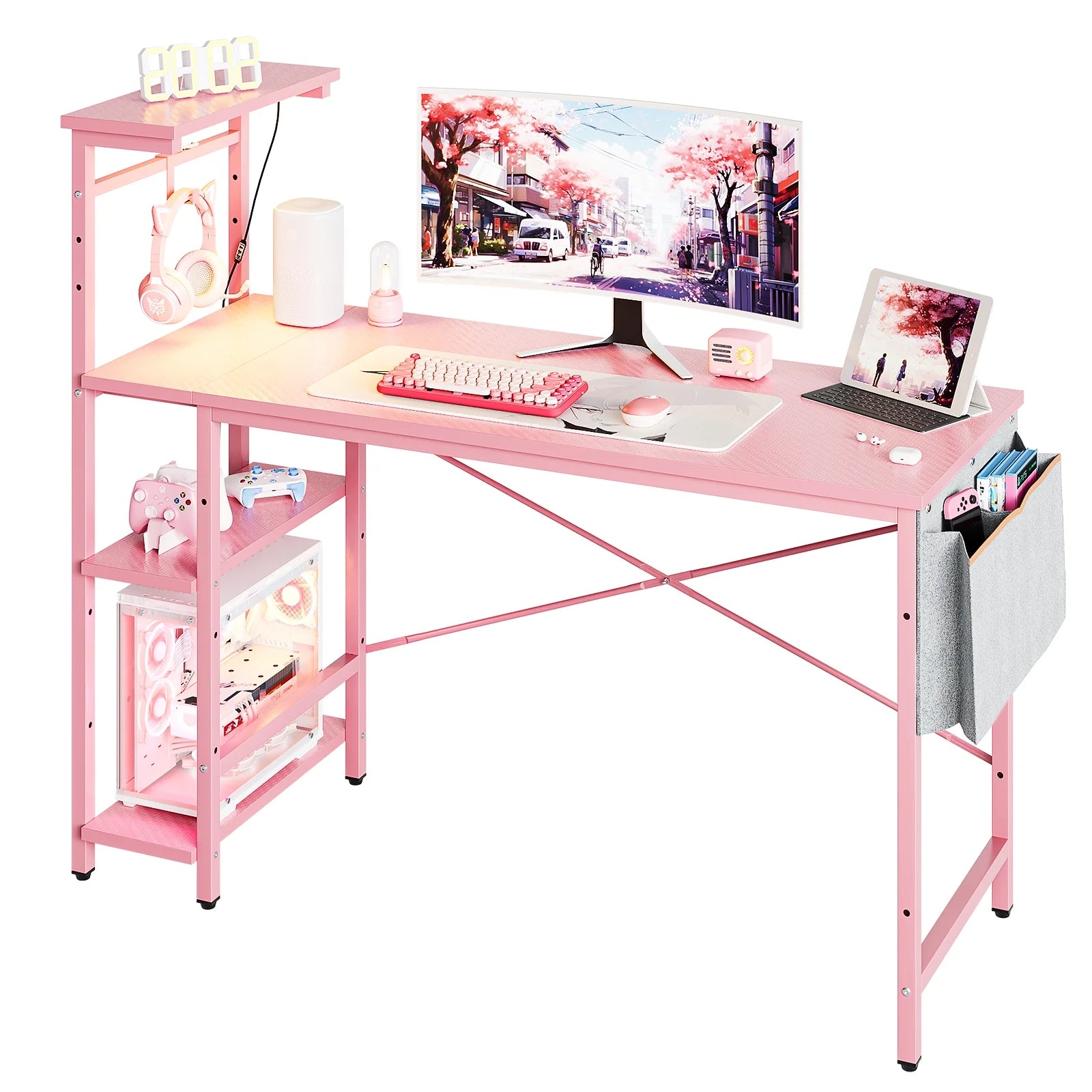52 In. Pastel Pink Gaming Desk with LED
