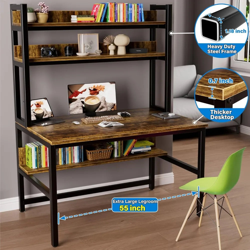 Medium 55 In. Tiered Shelf Desk with Space Saving Design