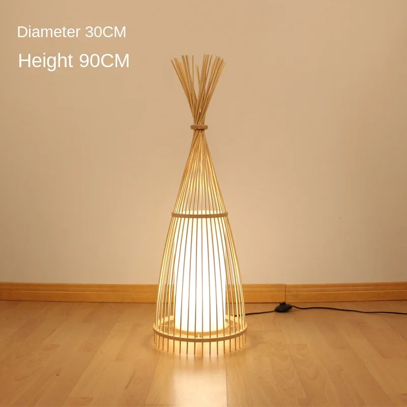 Japanese Bamboo Lamp Floor Lamp Tatami Chinese Zen Tea Room Bamboo Lights Nordic Living Room Bedroom Study Vertical Fishing Lamp