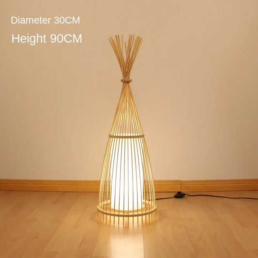Japanese Bamboo Lamp Floor Lamp Tatami Chinese Zen Tea Room Bamboo Lights Nordic Living Room Bedroom Study Vertical Fishing Lamp
