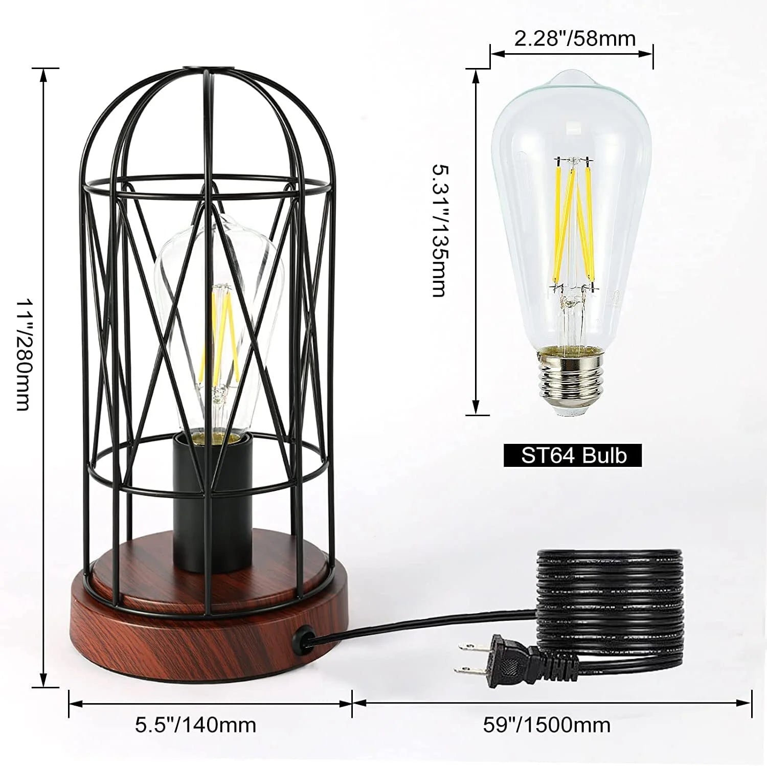 Industrial Table Lamp Set of 2, Small Touch Control Edison Desk Lamp 3 Way Dimmable Vintage Bedside Lamp Metal Cage Steampunk for Living Room,Bedroom or Den