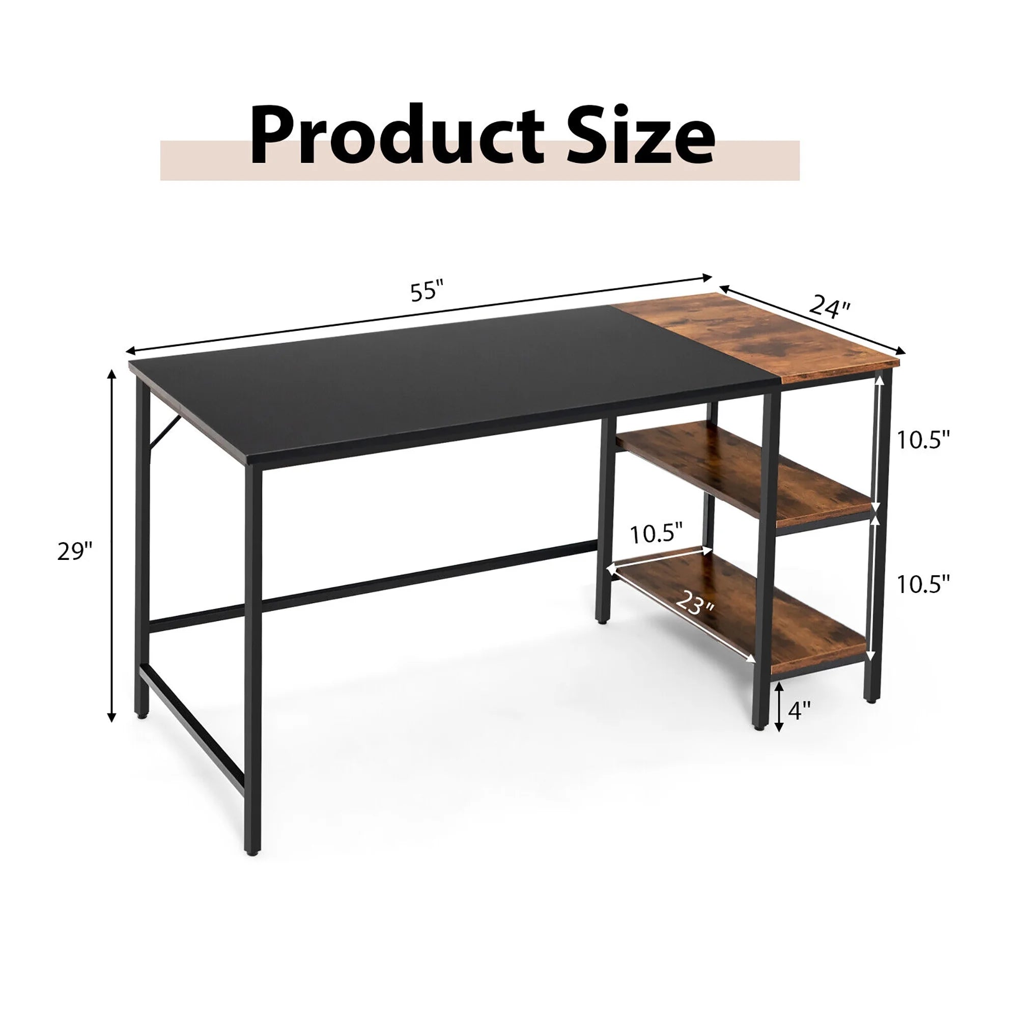 Medium 55'' Computer Desk Wood/Black