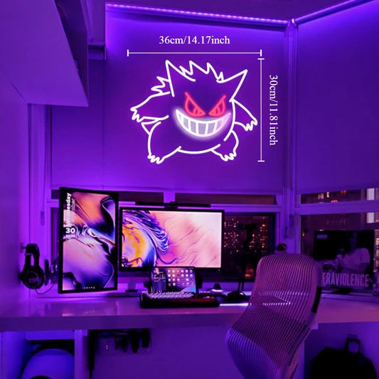 Gengar Cartoon LED Neon Sign  Dimmable USB Wall Light for Gaming Room Man Cave Anime-Style Birthday Gifts for Kids Teens A