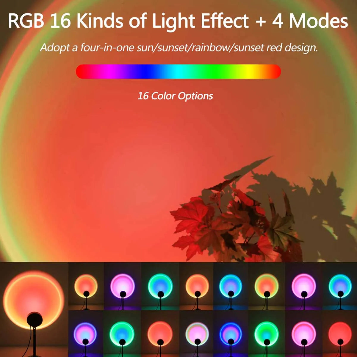 Rainbow Sunset Projector Night Light RGB Lamp for Home Coffe Shop Photography Background Wall Decoration Atmosphere Table Lamp