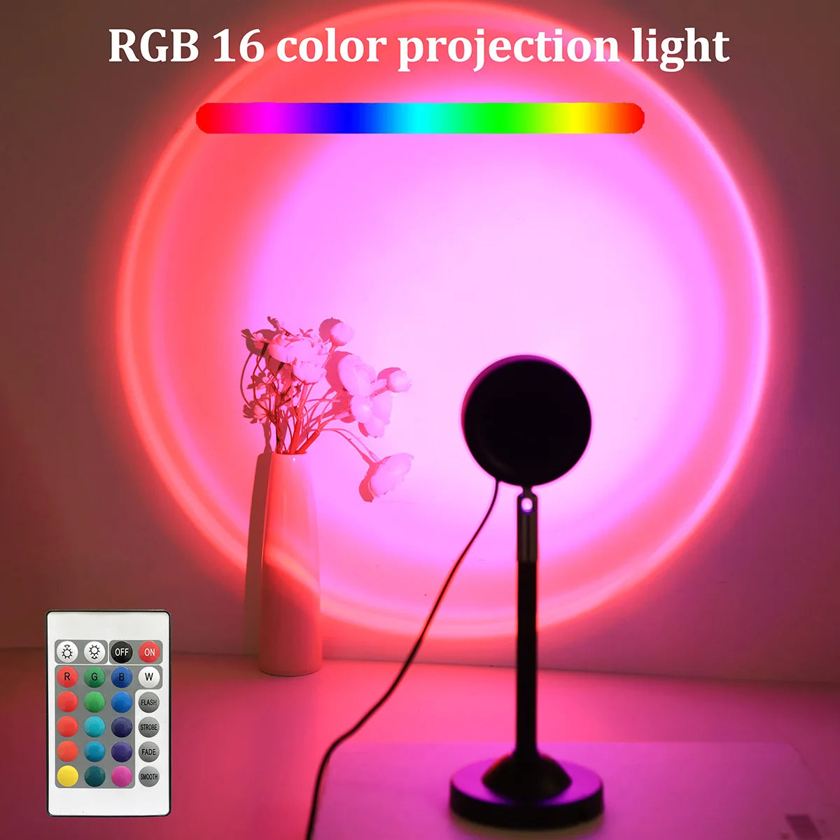 Rainbow Sunset Projector Night Light RGB Lamp for Home Coffe Shop Photography Background Wall Decoration Atmosphere Table Lamp