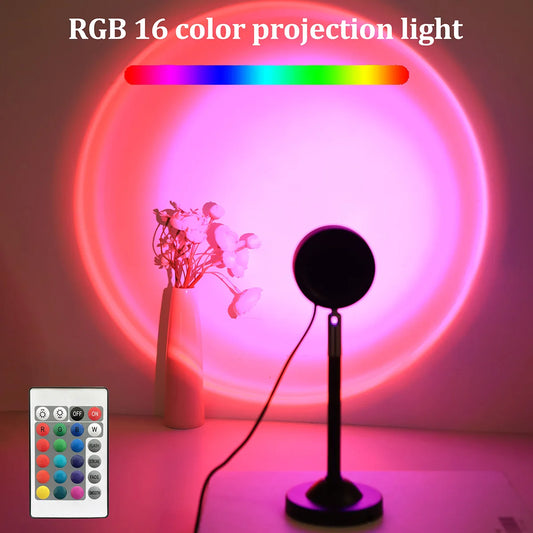 Rainbow Sunset Projector Night Light RGB Lamp for Home Coffe Shop Photography Background Wall Decoration Atmosphere Table Lamp