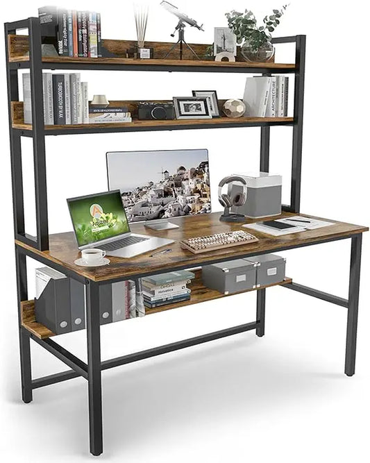 Medium 55 In. Tiered Shelf Desk with Space Saving Design