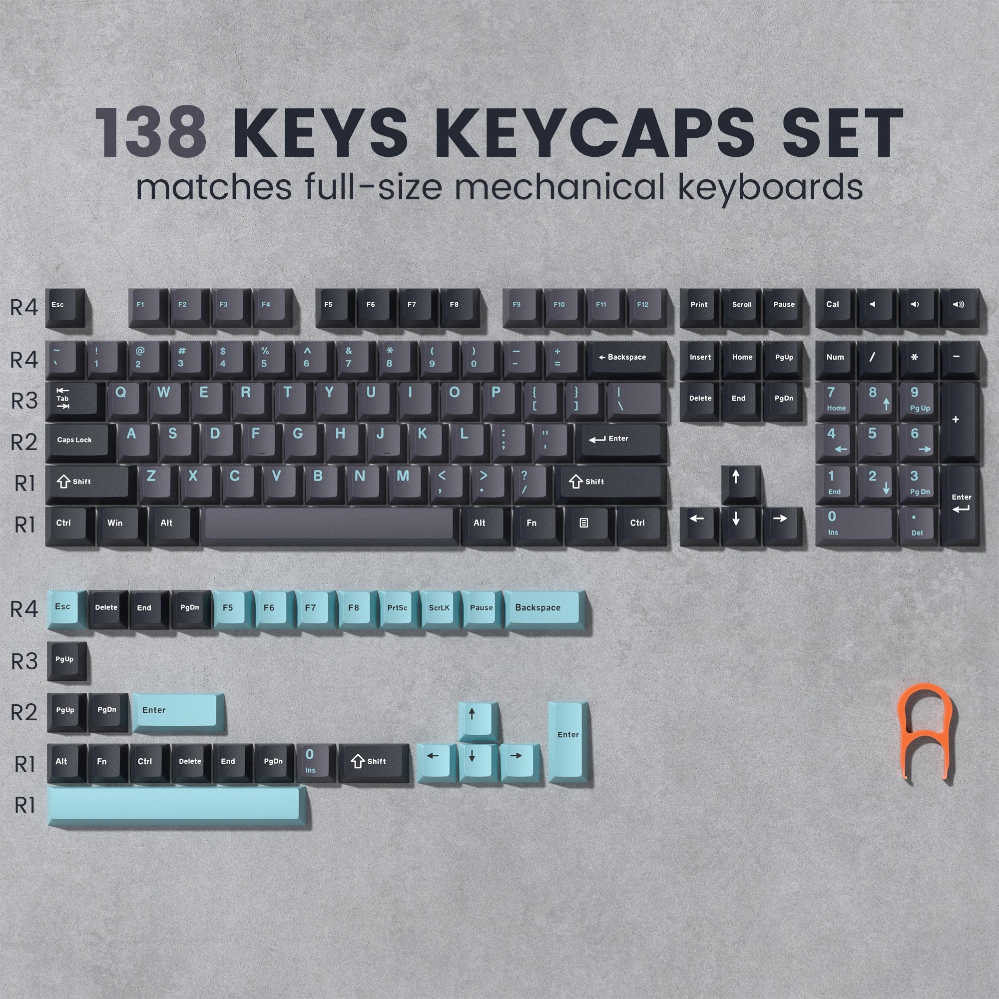 138 Keys Retro Grey Blue PBT Keycap Double Shot Cherry Profile Key Caps for Cherry MX Switches Mechanical Gamer Keyboard