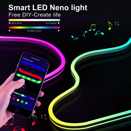 Mergbw Neon LED Strip Lights 5V 3/2/1M Silicone Neon Rope Light Music Sync DIY APP Dreamcolor Chasing Strip Tape Room Wall Decor