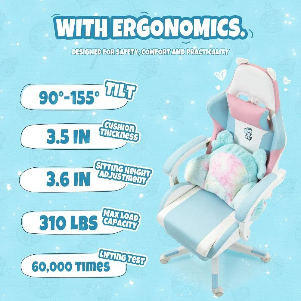 Pastel Cute Ergonomic Gaming Chair with Footrest