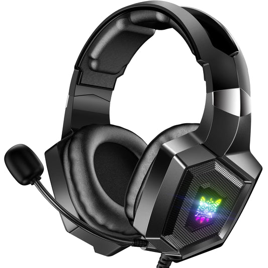 K8 Wired Gaming Headphones with Flexible HD Mic RGB Lighting Effect Over-Ear Wired Headset Gamer for PC Gaming Xbox