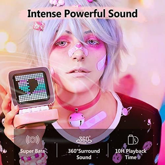 Retro Pixel Art Bluetooth Speaker with App Controlled Front Screen (Pink)