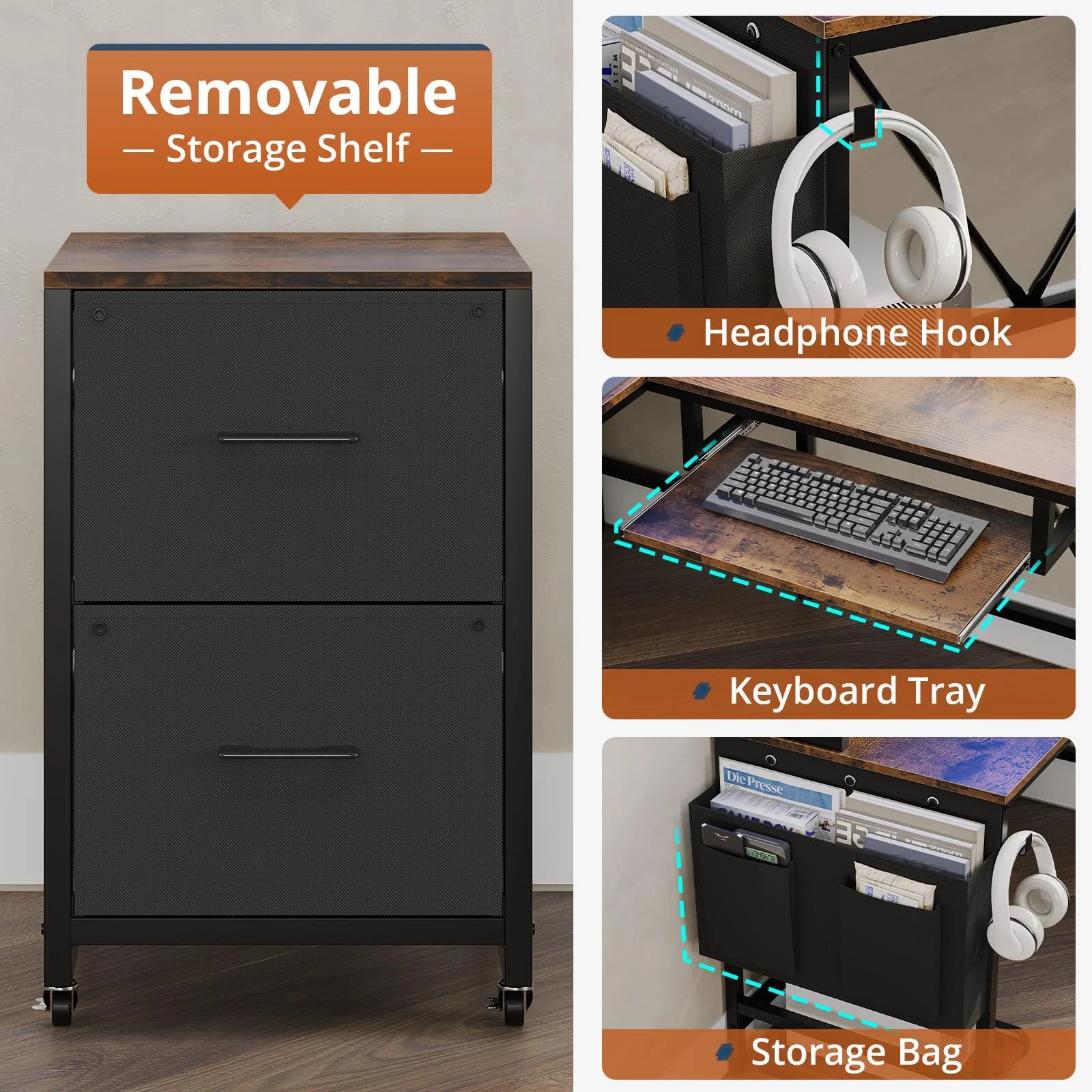 Modular Wooden Gaming Desk with Power Outlet and LED