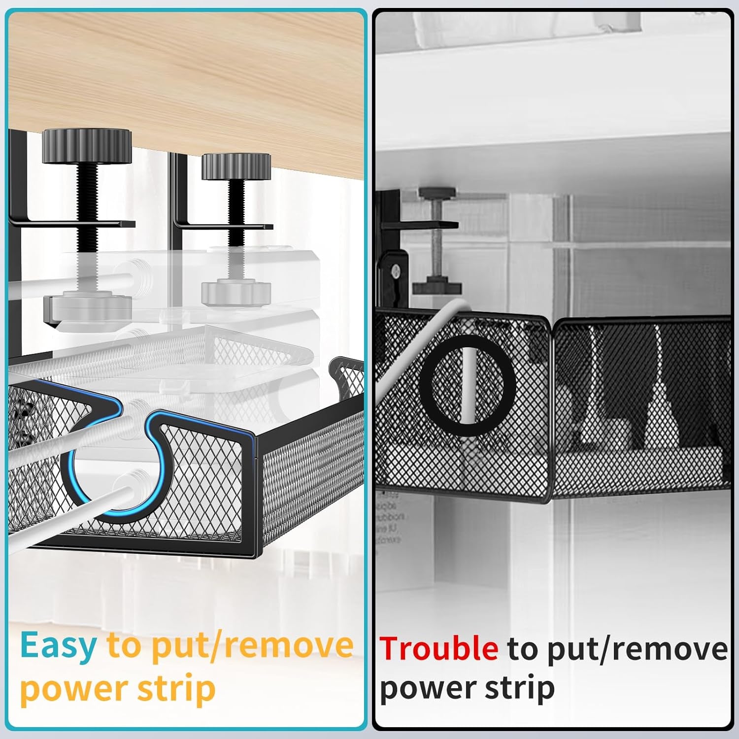 Under Desk Cable Management Tray Black, No Drill Desk Cable Management