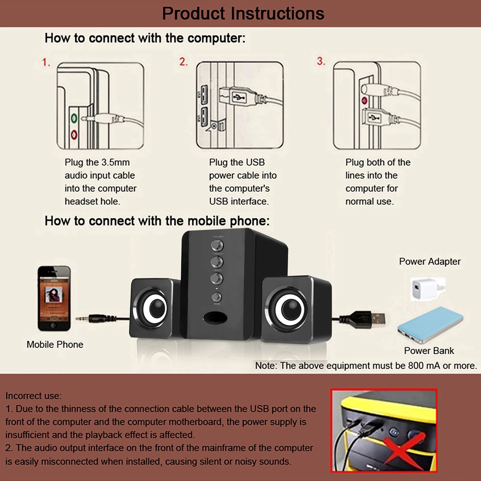 D-202 USB Wired Combination Speakers Computer Speakers Stereo Music Player Subwoofer Sound for Desktop Laptop Notebook Tablet