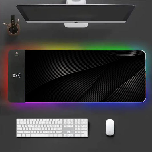 Black Large Mouse Pad Gamer 15W Wireless Charger Minimalist Desk Mat Artistic Mousepad Keyboard Mats Pads Xxl Rgb Backlight Mice