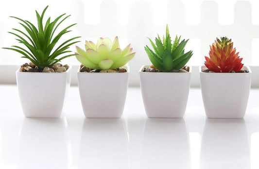 Fake Succulents Plants Artificial Faux Succulents Small 4Pcs Mini Potted Plastic Succulents for Christmas Home Office Living Room Desk Decor Aesthetic