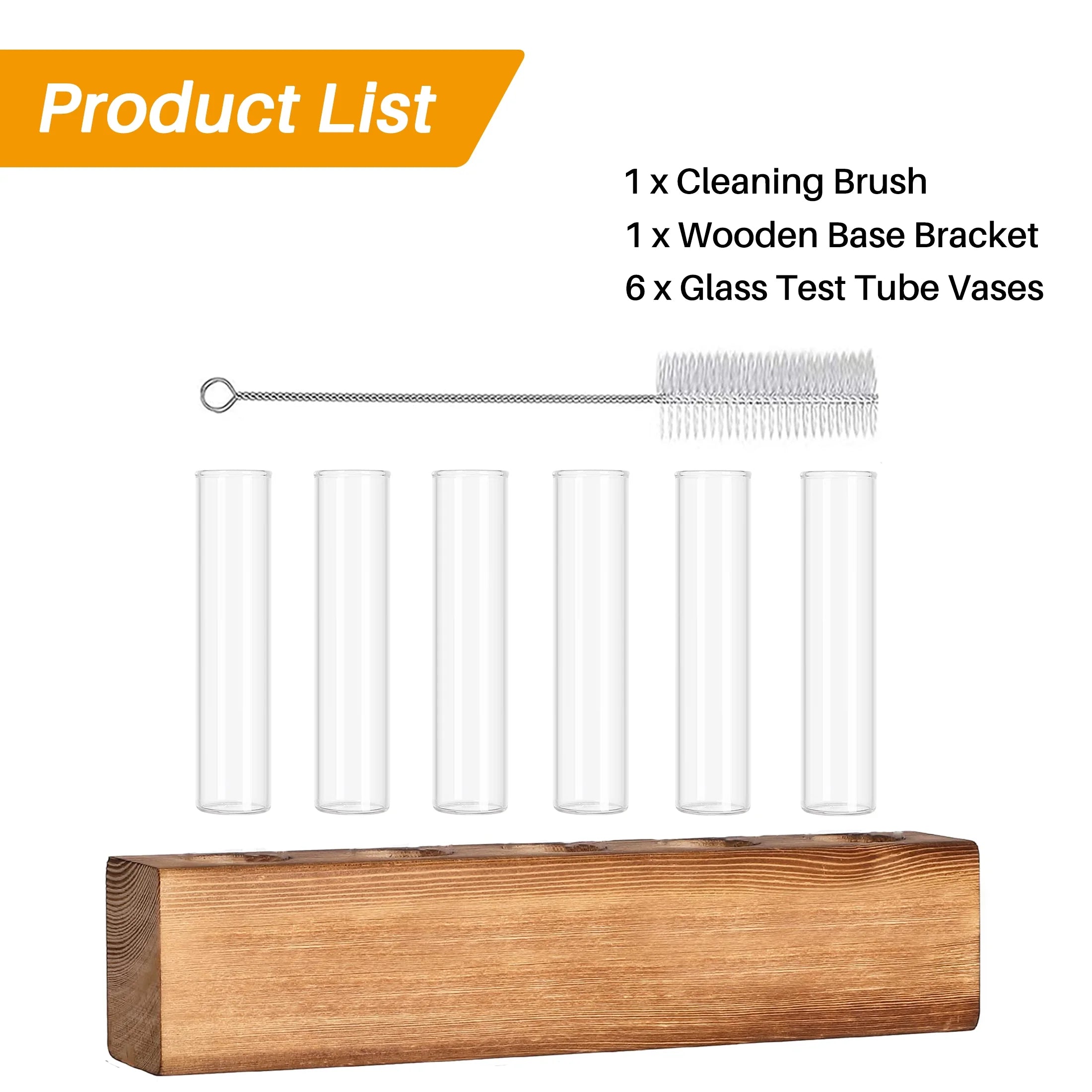 5 PCS Glass Test Tube Vases Plant Propagation Stations, Desktop Glass Plant Terrarium with Wooden Stand for Office Home Garden Wedding