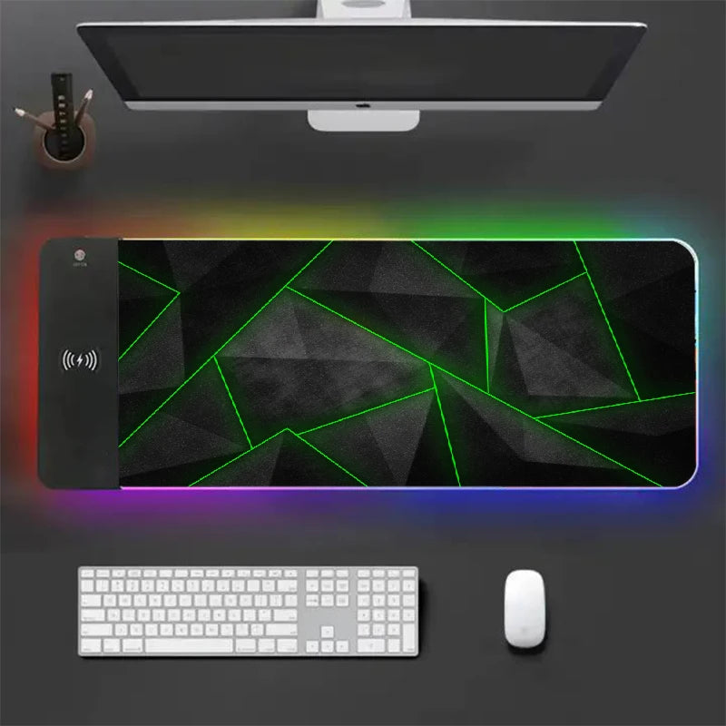 Black Large Mouse Pad Gamer 15W Wireless Charger Minimalist Desk Mat Artistic Mousepad Keyboard Mats Pads Xxl Rgb Backlight Mice