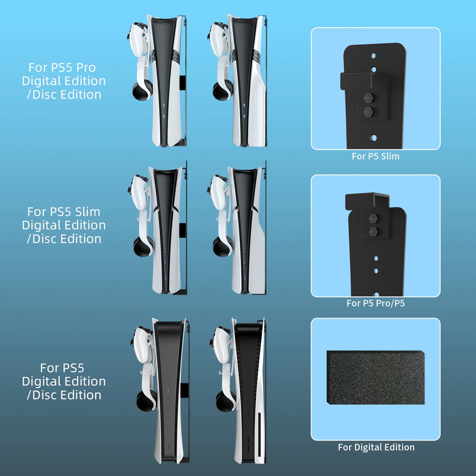 Steel Wall Mount Bracket Compatible with PS5 Slim, Stable Metal Wall Hanging Stand for PS5 Slim with Controller&Headphone P5227