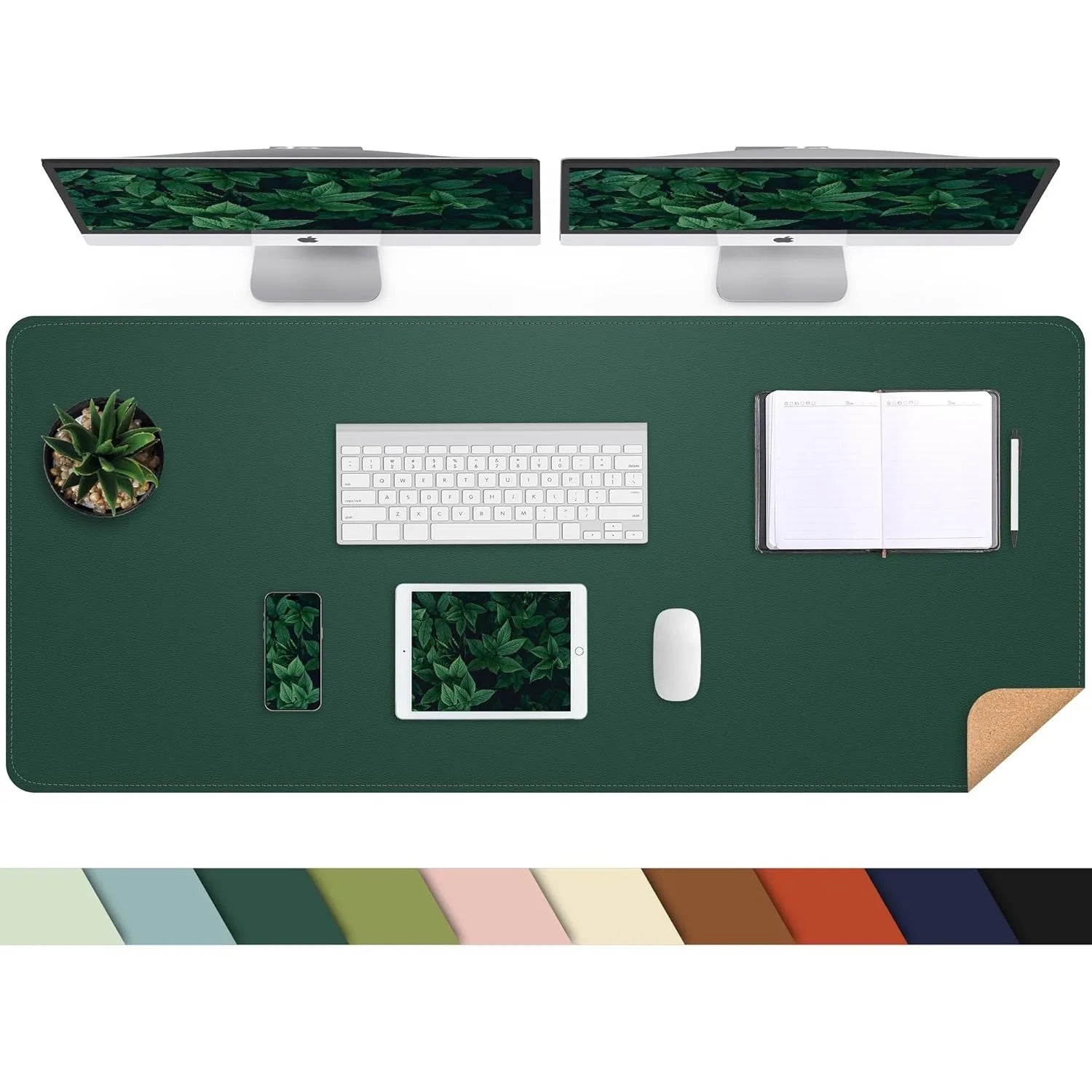 Leather Desk Pad Protector, Large Desk Mat with Natural Cork & PU Leather,Mouse Pad,Non-Slip Office Desk Mat,Waterproof