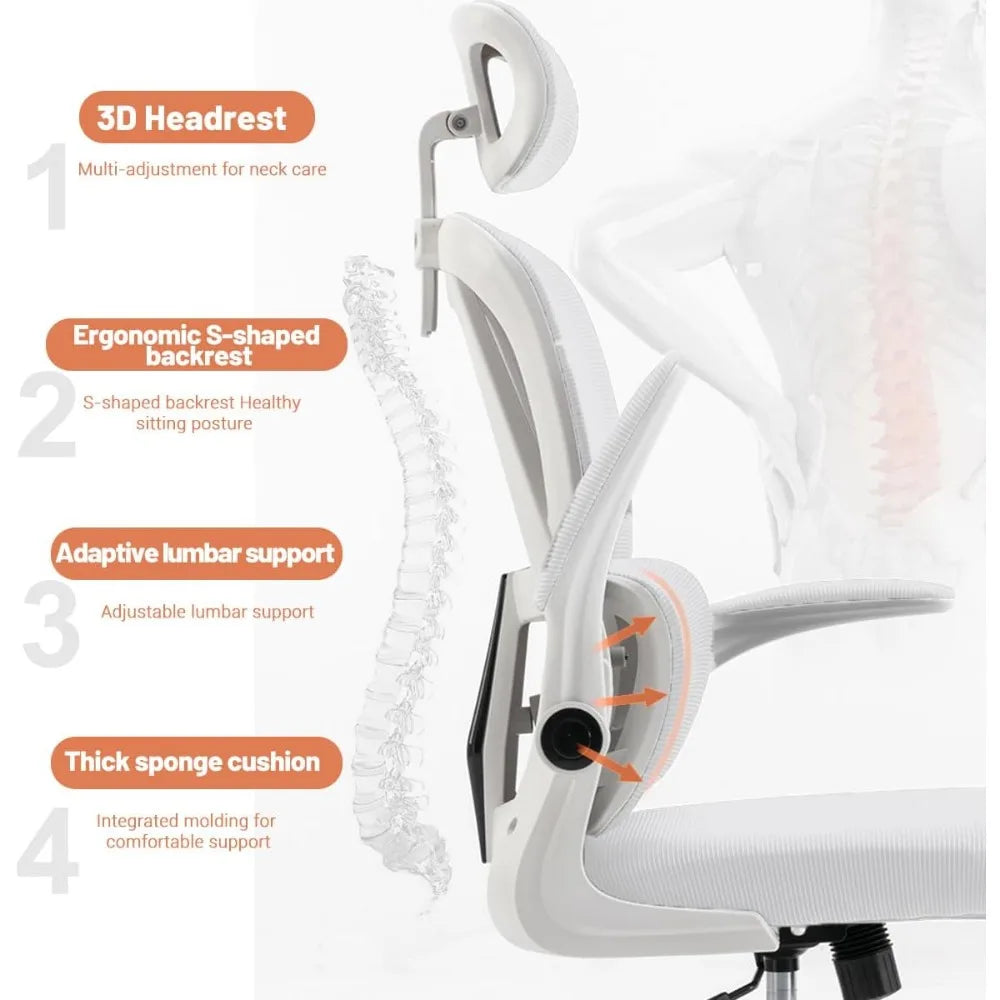 Ergonomic Desk Chairs with Flip-Up Armrests and Lumbar Support