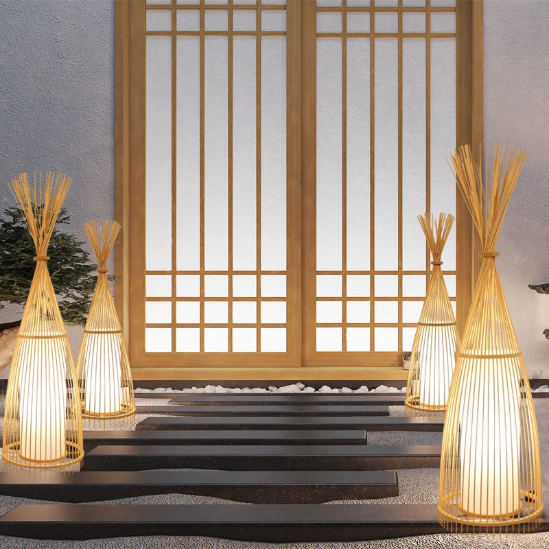 Japanese Bamboo Lamp Floor Lamp Tatami Chinese Zen Tea Room Bamboo Lights Nordic Living Room Bedroom Study Vertical Fishing Lamp