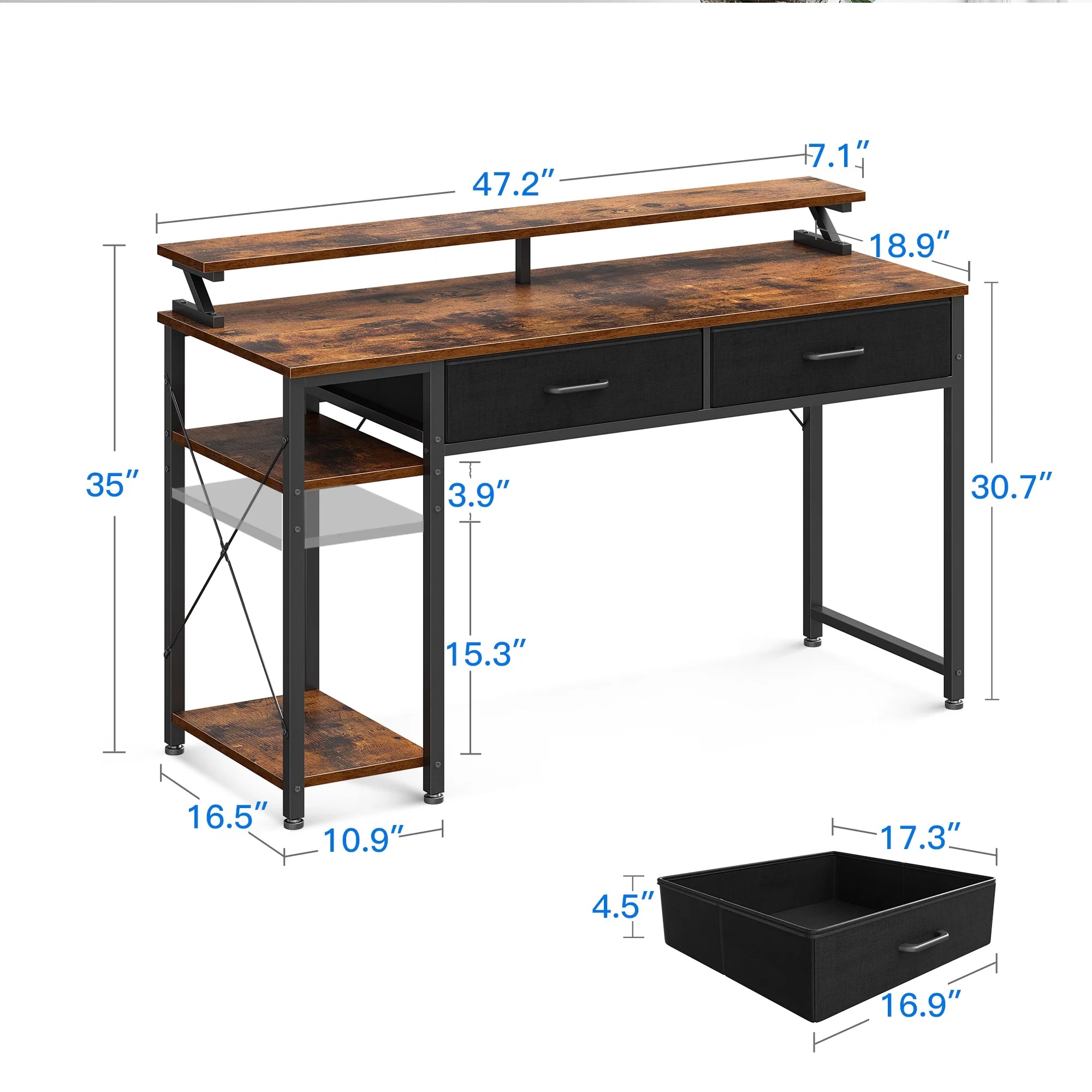 Small 48 In. Desk, Rustic Brown