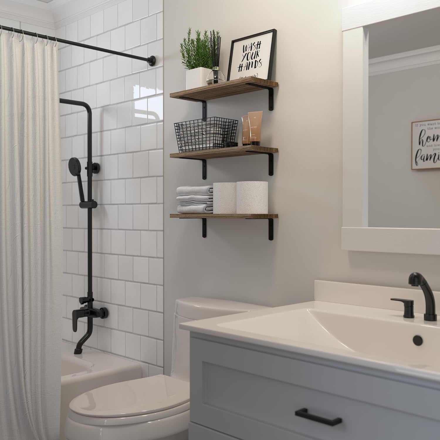 Wooden Floating Shelves, 3 Sets Wall Shelves
