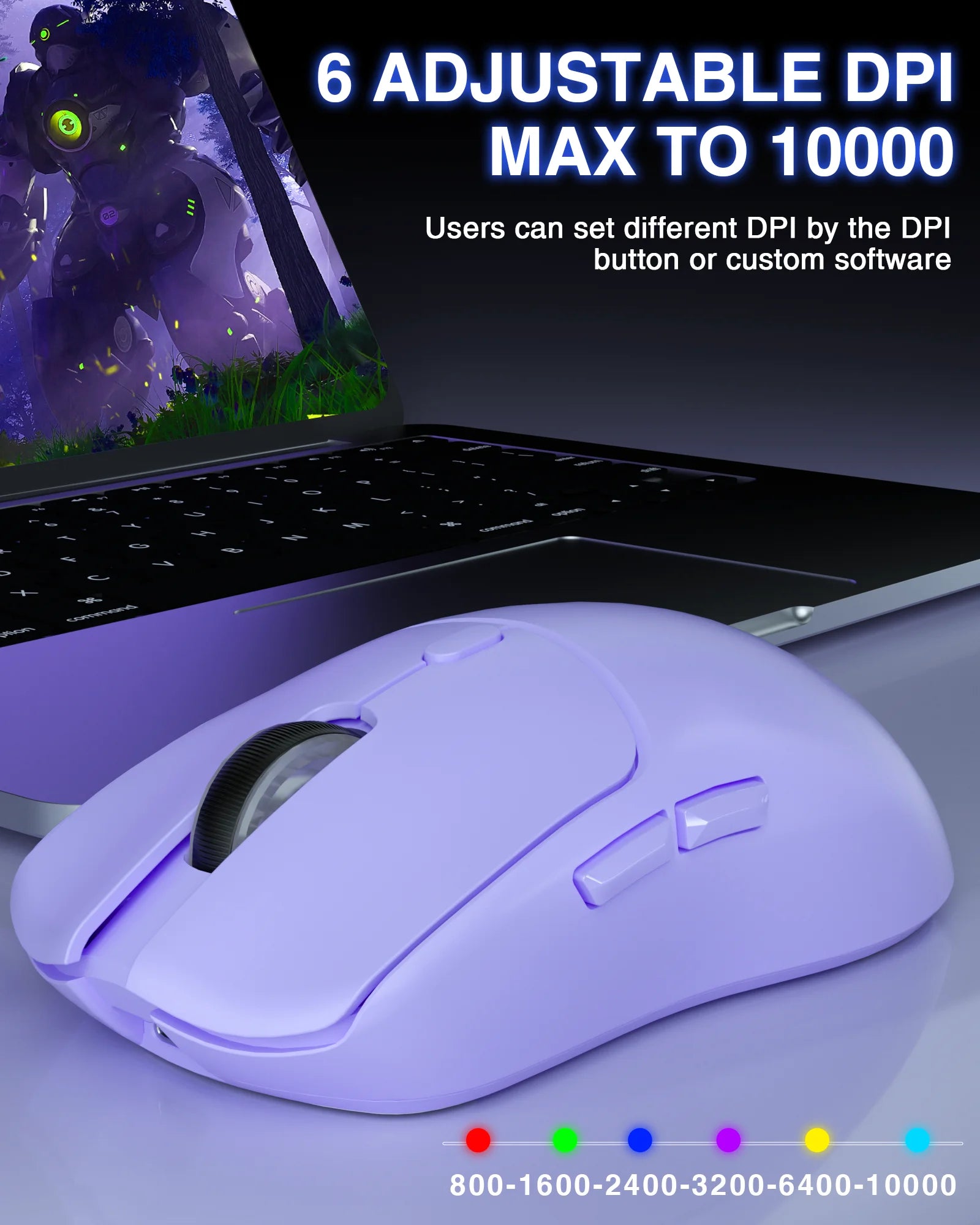 SC580 Gaming Mouse Tri-Mode Rechargeable Ergonomic Bluetooth Mouse 10000 DPI Wireless Bluetooth Mice for Office Gaming