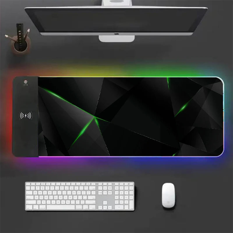 Black Large Mouse Pad Gamer 15W Wireless Charger Minimalist Desk Mat Artistic Mousepad Keyboard Mats Pads Xxl Rgb Backlight Mice