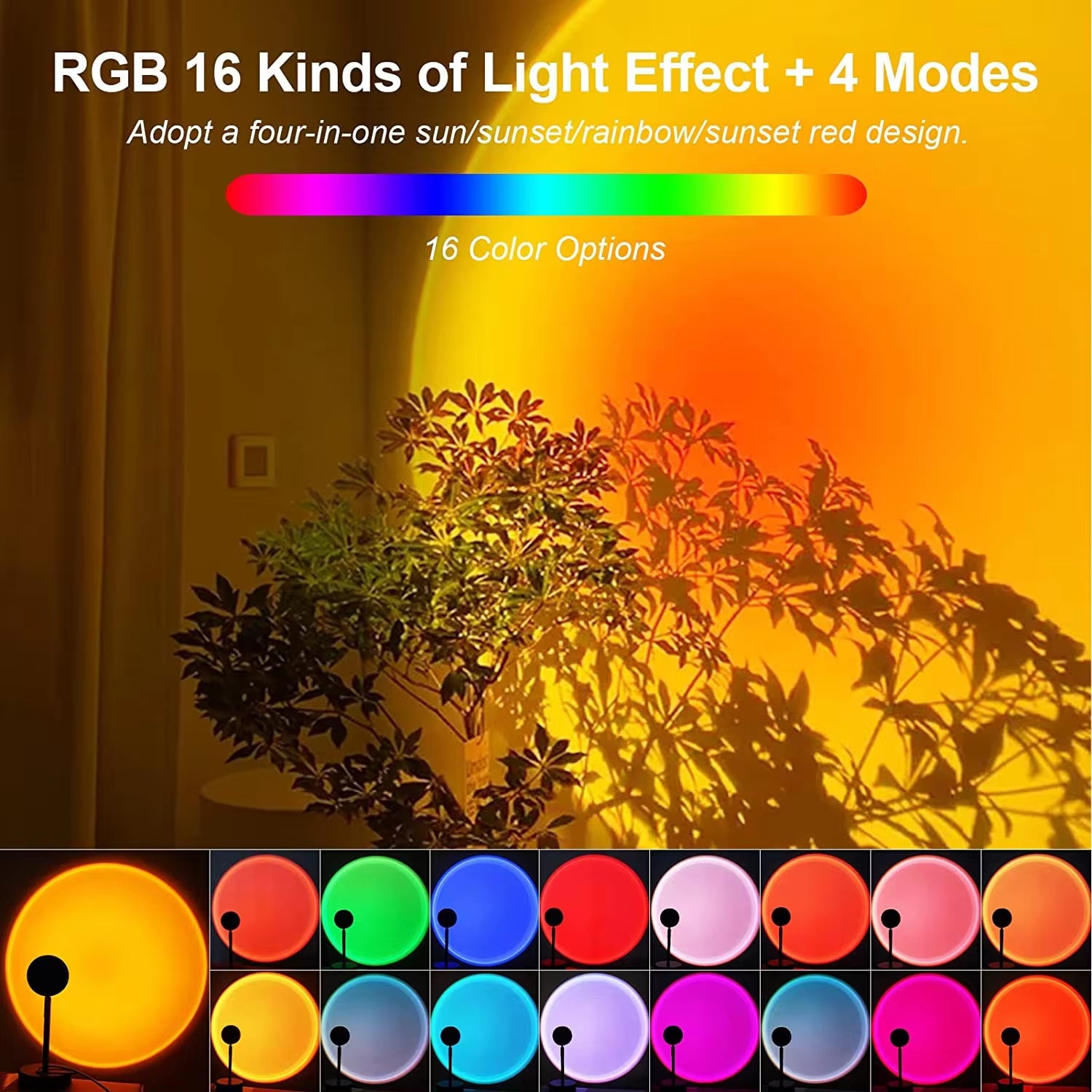 Rainbow Sunset Projector Night Light RGB Lamp for Home Coffe Shop Background Wall Decoration Atmosphere Table Lamp