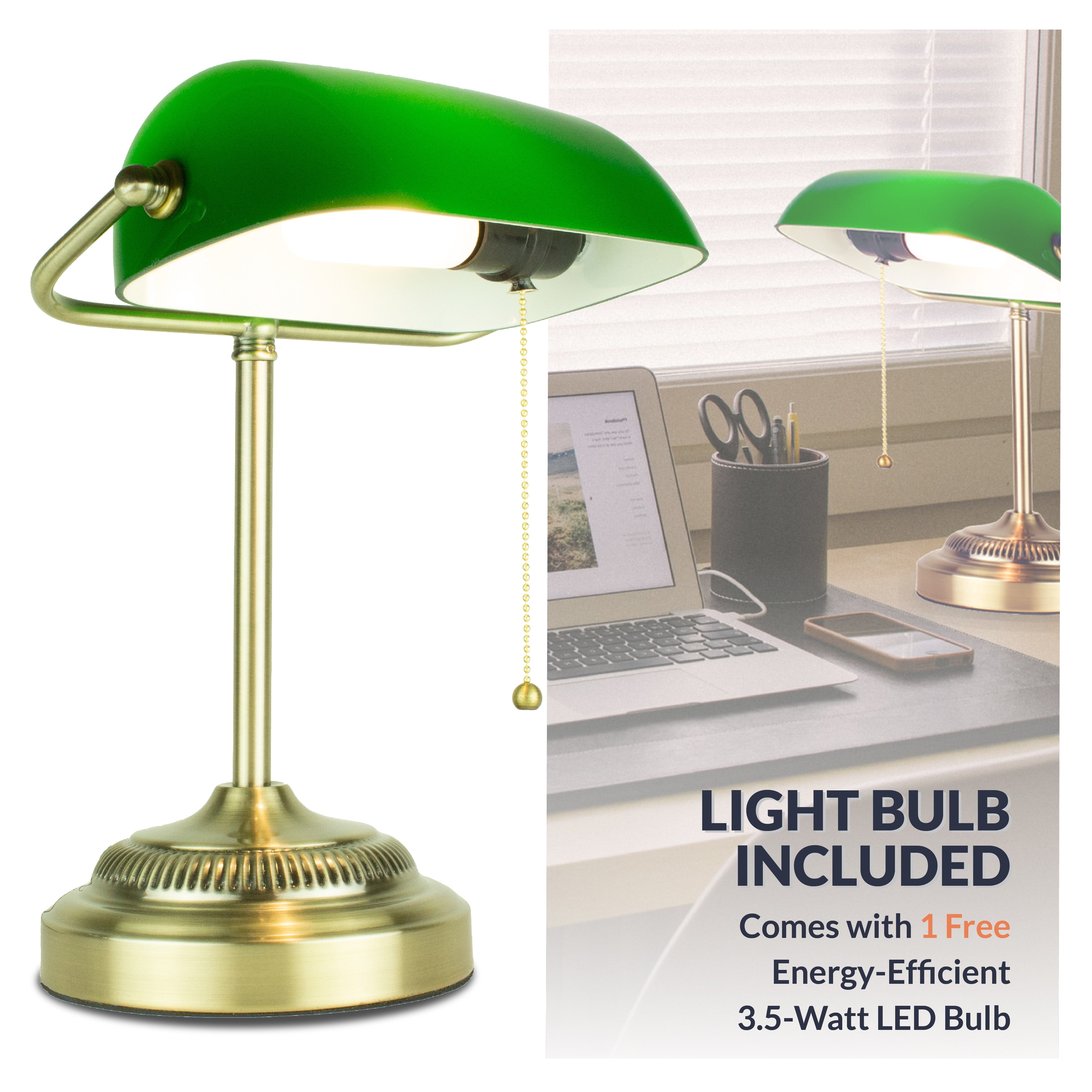 Morgan Antique Green Adjustable Energy-Efficient LED Bankers Desk Lamp