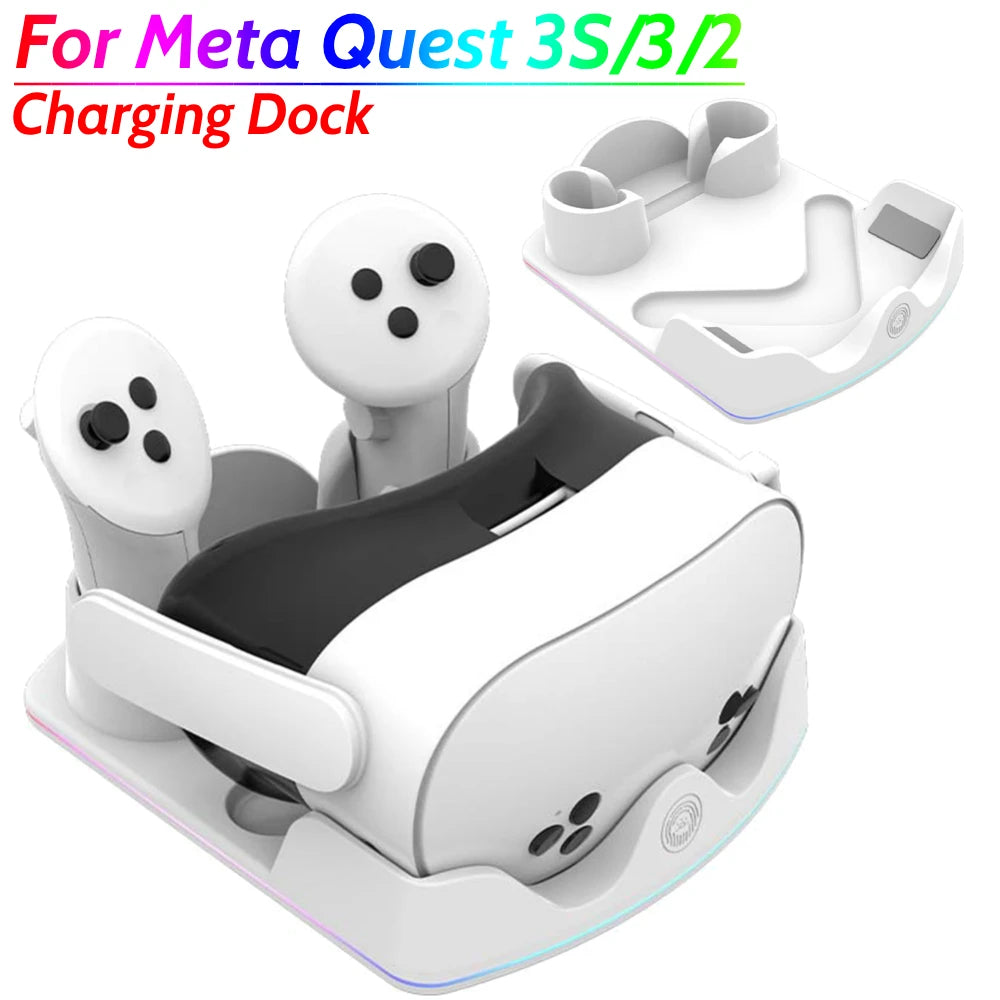Charging Dock  Quest 3S VR Charging Station W/ RGB Light Charging Stand Headset Display Stand and Controller Mount