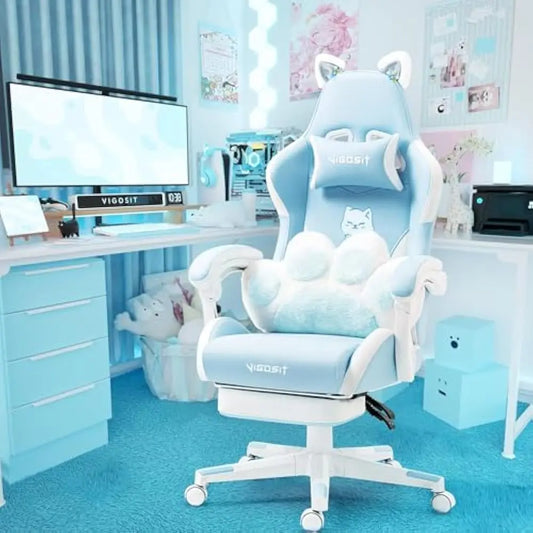 Pastel Cute Ergonomic Gaming Chair with Footrest