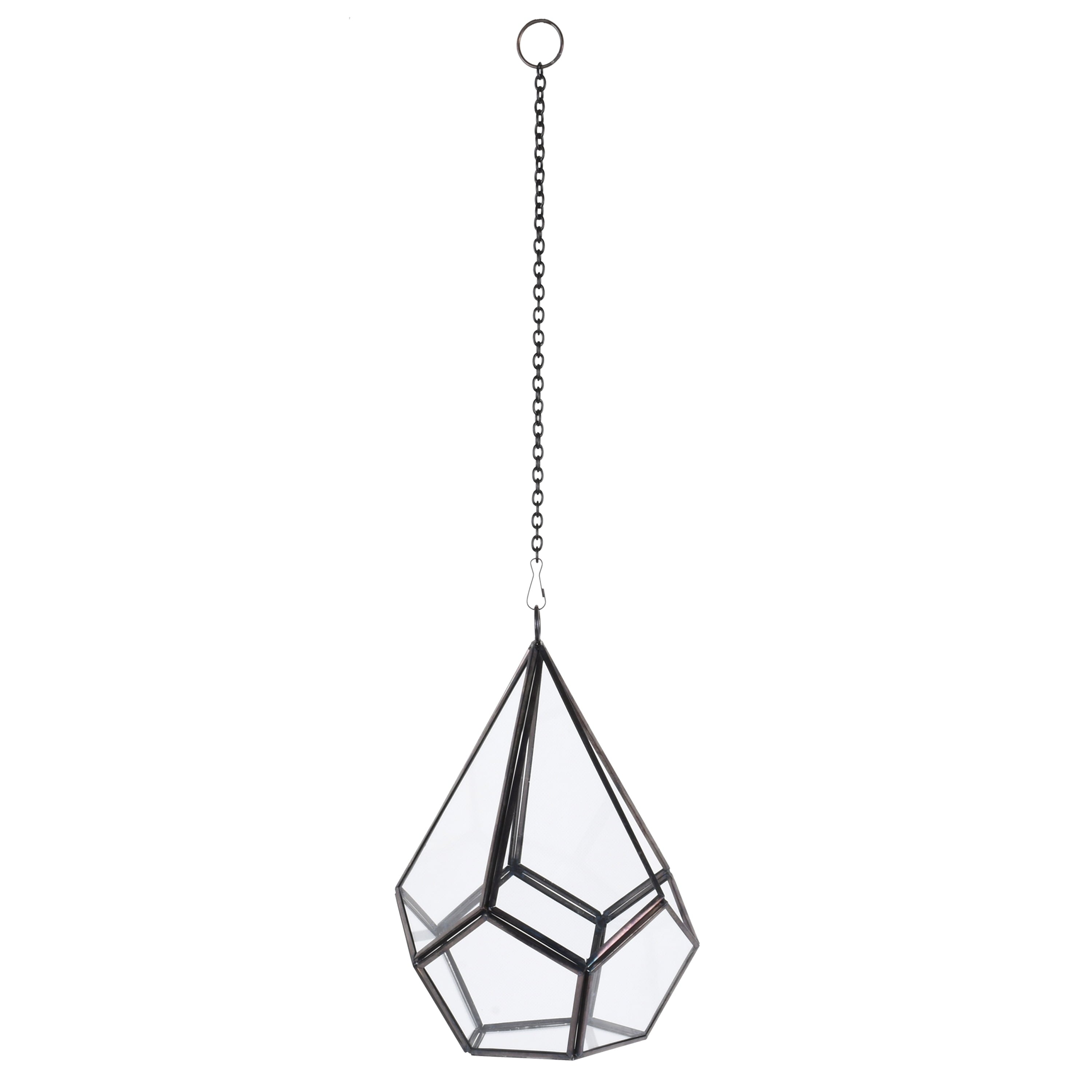 (2 Pack)  Metal and Glass Diamond Shaped Hanging Terrarium, 6.2 in Dia X 8.9 in H