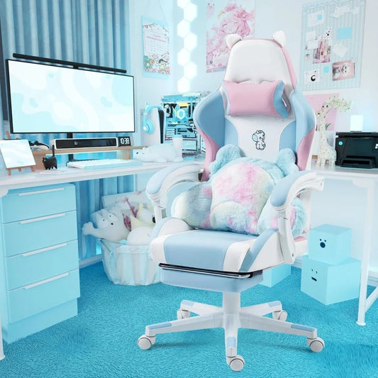 Pastel Cute Ergonomic Gaming Chair with Footrest