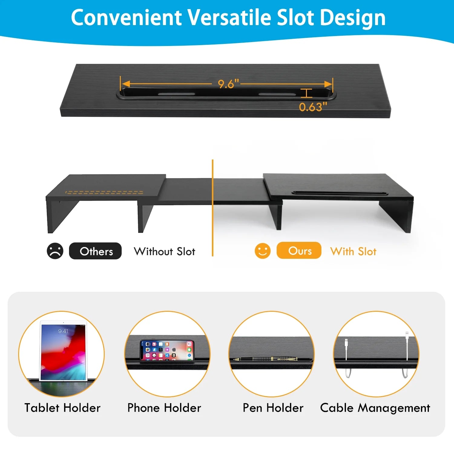 Dual Monitor Stand Riser with Adjustable Length & Angle